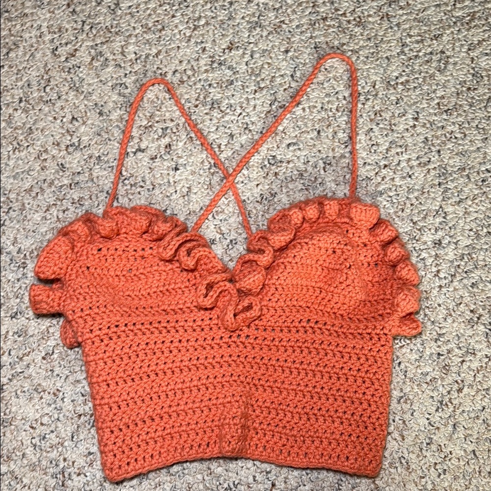 Handmade Crochet Ruffle Top - Orange